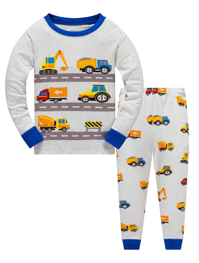 Popshion Boys Pajamas Truck 100% Cotton Construction Pjs Toddler 2 Piece Long Sleeve Sleepwear Kids Christmas Clothes Set 4t - Image 1